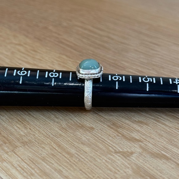 Russian Jade Stone in Etched Sterling Silver Setting Size 7 - Picture 9 of 10